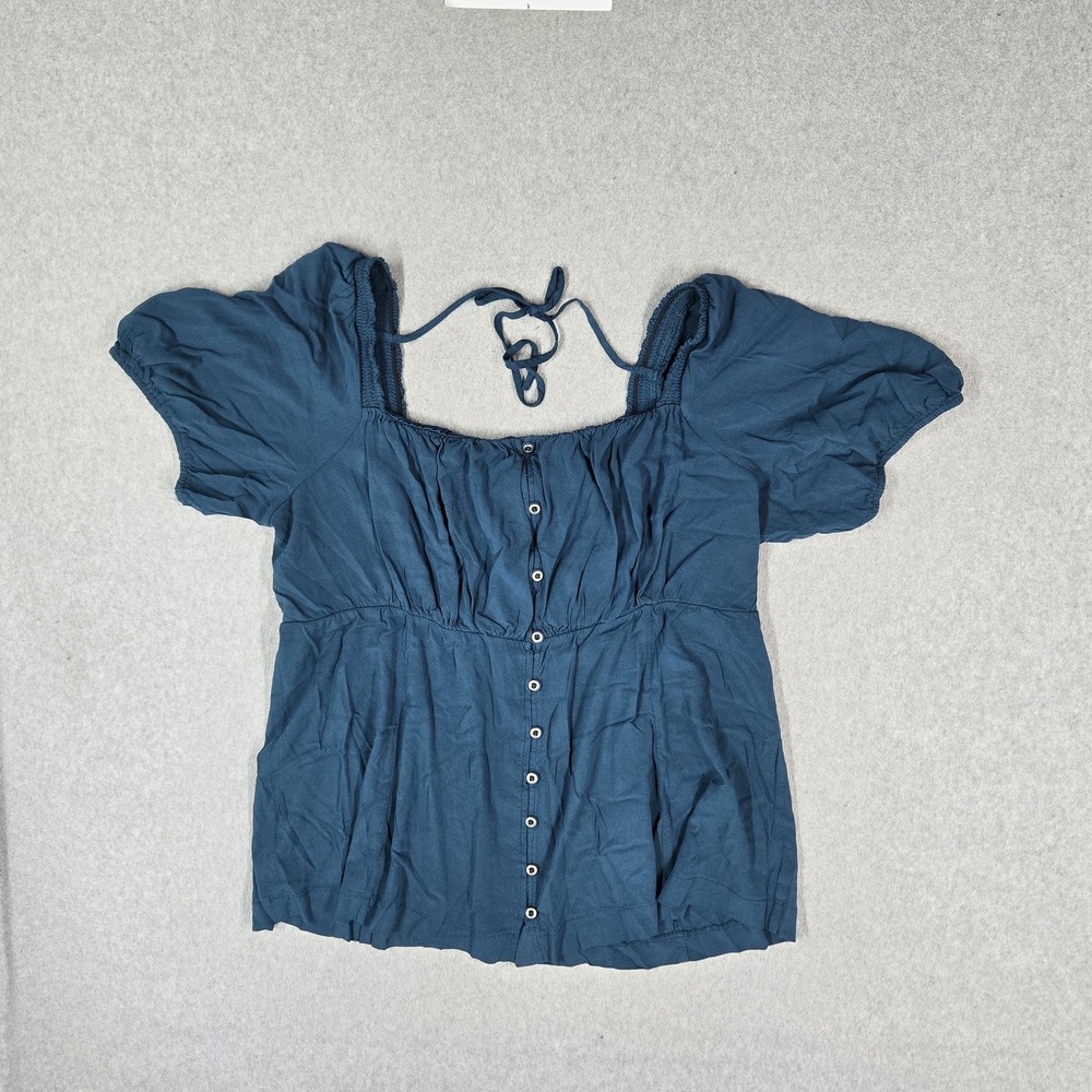 Torrid Women Blouse 2 Blue Button Square Neck Milkmaid Short Sleeve Babydoll